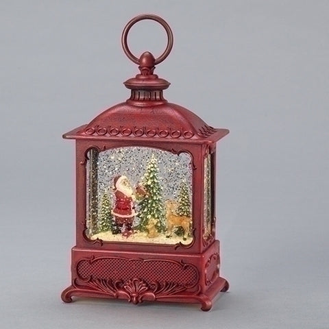 Roman 133574 Led Swirl Lantern Santa with Cardinal, 8.7 inch, Red