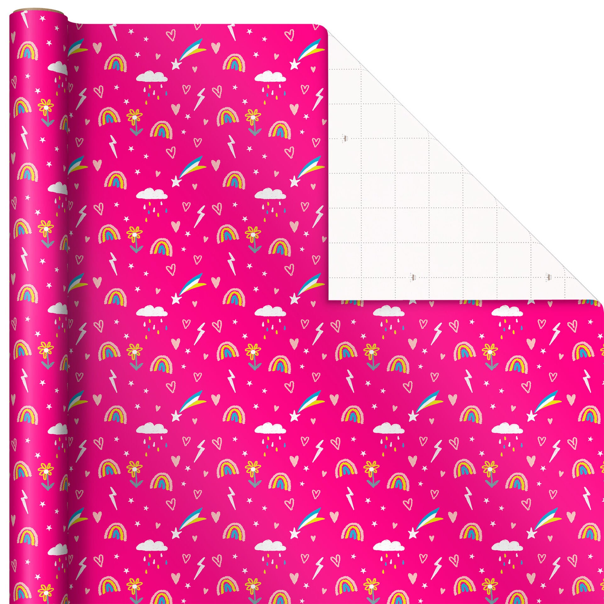 Hallmark EJR6343 Chalk Doodles on Hot Pink Wrapping Paper, 25 sq