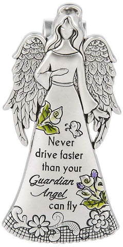Ganz Zinc Visor Clip "Never Drive Faster than Your Guardian Angel Can Fly"
