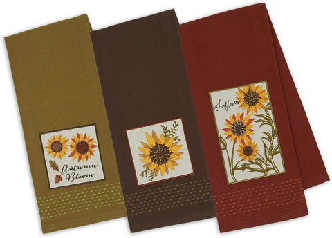 Design Imports 91523 Rustic Sunflower Embellished Dishtowels (Set Of 3)