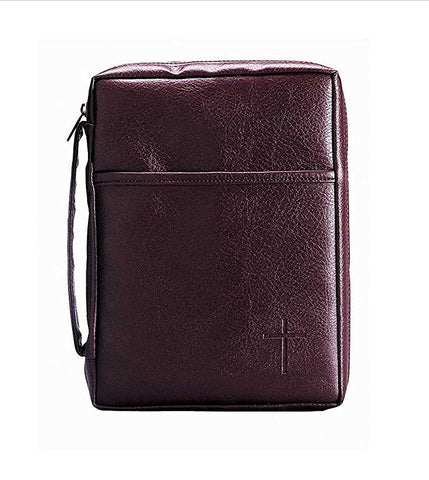 Dickson BC-801 Burgundy Embossed Cross with Front Pocket Leather Look Bible Cover with Handle, Small