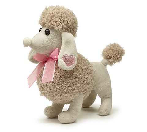 Burton & Burton STANDING GRAY POODLE WITH PINK RIBBON