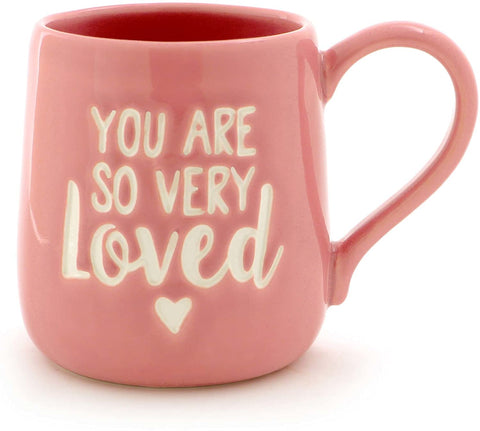 Enesco 6000501 Our Name Is Mud “You Are Loved” Stoneware Engraved Coffee Mug, 16 oz, Pink