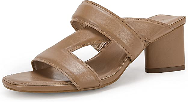 Women's  Heeled Sandals Square Open Toe Backless Block Double Straps Coffee, Size 7