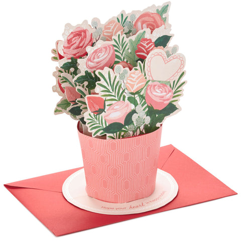 Paper Wonder Happy Heart Flower Bouquet 3D Pop-Up Valentine's Day Card