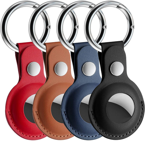 Leather Airtag Case for Apple AirTag, Keychain AirTags Case with Anti-Lost Key ring, 4 PACK