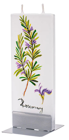 Flatyz D21017 Hand Painted Flat Candle Unscented, Dripless, Smokeless Rosemary Sprigs and Blooms
