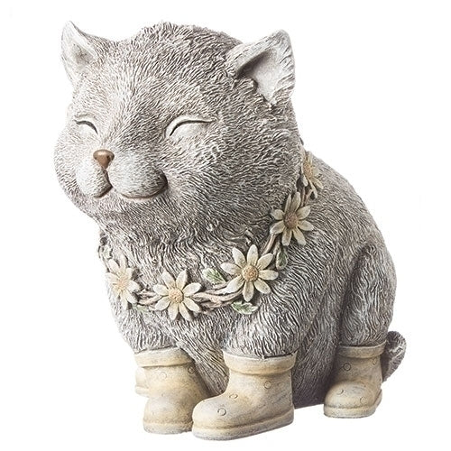 Roman  11318 Rainy Day Pudgy Cat Textured Gray 7.5 x 8 Resin Stone Outdoor Garden Statue