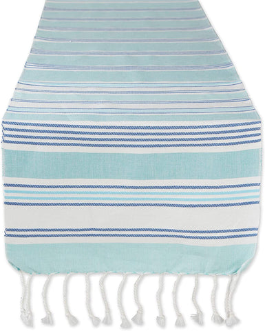 Design Imports 753666 Fouta Kitchen Collection Tidal Stripe, Table Runner, 14x72, Beach Blues