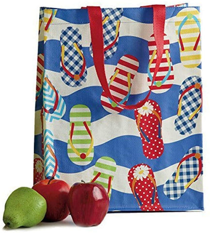 Design Imports 22831 Summer Flip Flops Reusable Shopping Tote-, Multicolor