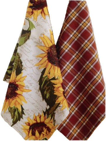 Design Imports 91346 Set 2 Rustic Sunflower Kitchen Dish Towels -Sunflower/Plaid