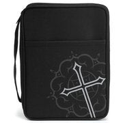 Dicksons BCN-202 Black Medallion Cross and Pocket Nylon Bible Cover with Handle, Large