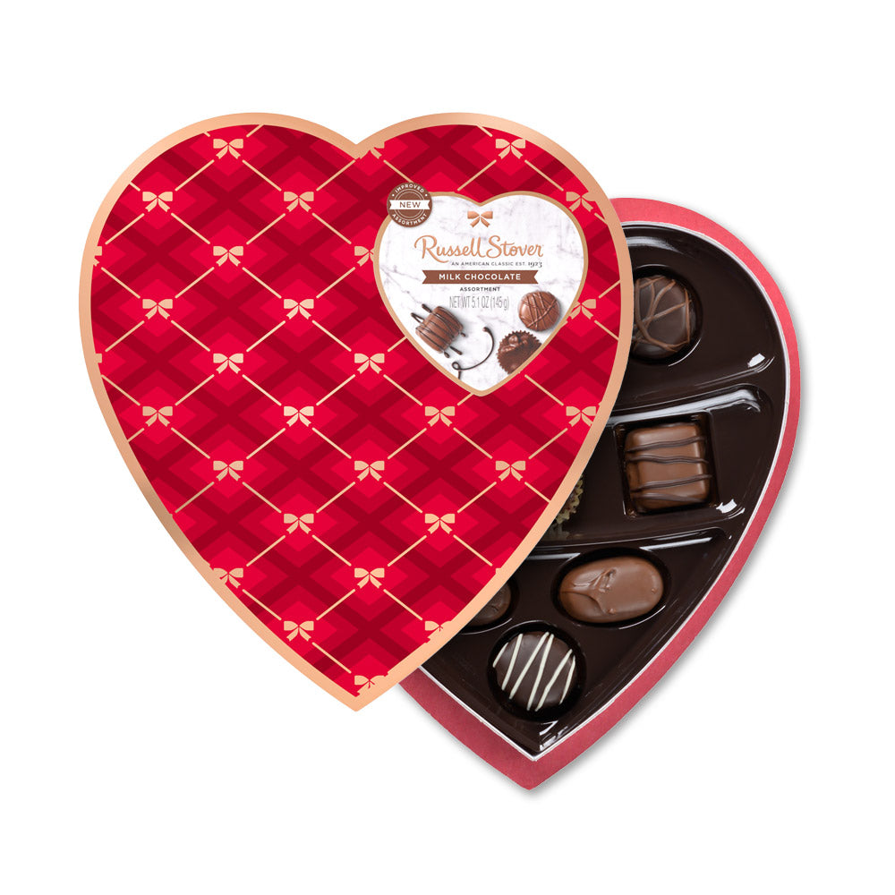 Russell Stover 2208 Milk Chocolate Copper Bow Plaid Heart, 5.1 oz.
