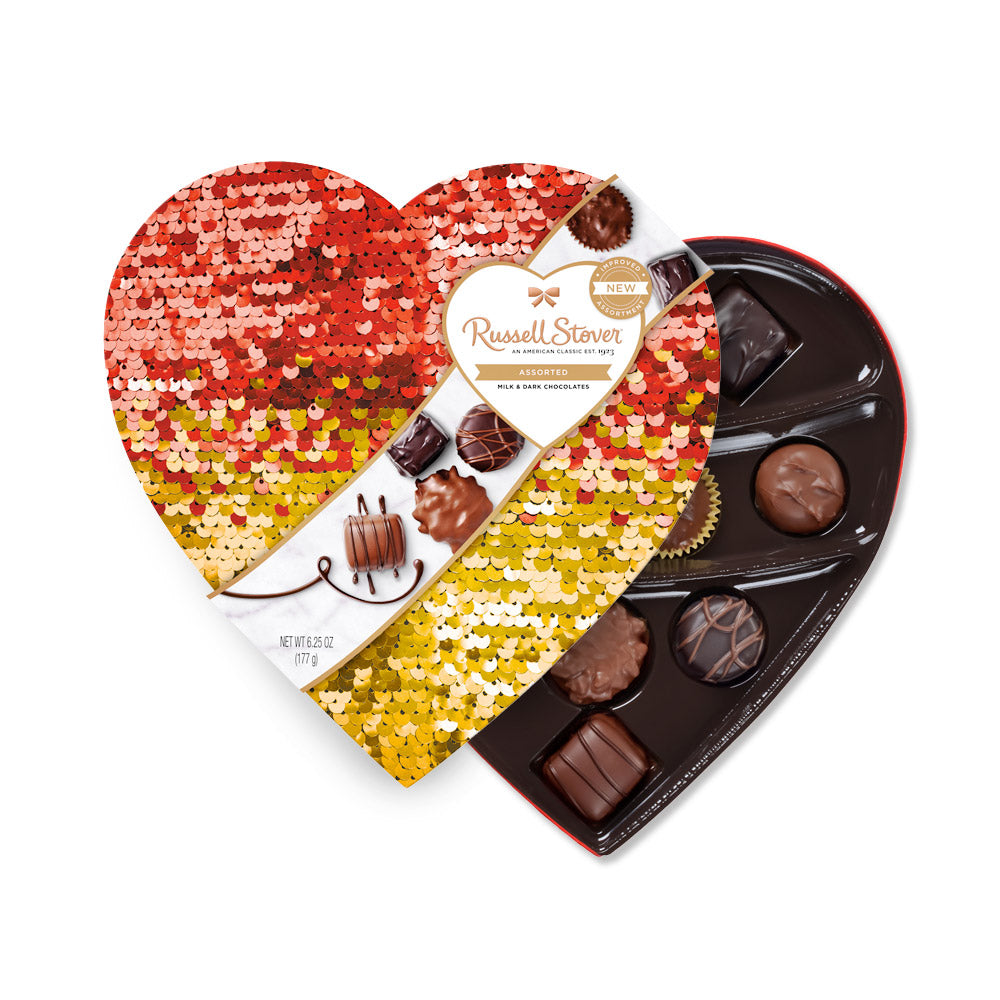 Russell Stover 2218 Assorted Chocolates Double Sequin Heart, 6.25 oz.