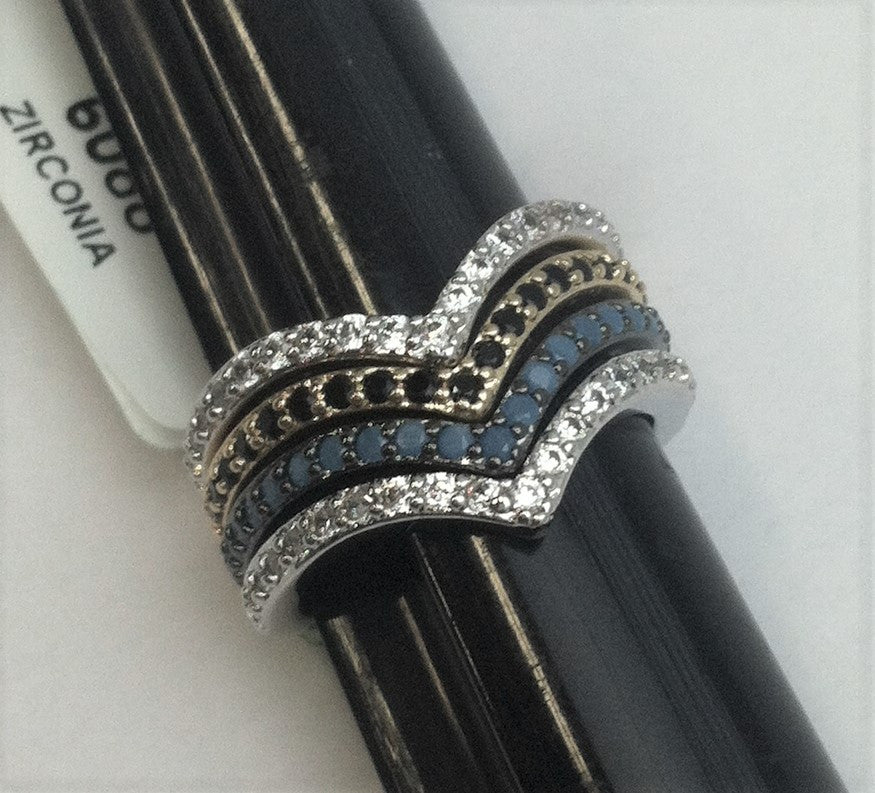 R.S. Covenant 6088 2 Tone 4 Piece V Shape Multi Stone Ring Size 8  LOC 30