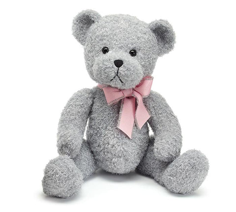 Burton & Burton 9738109 15" SOFT GRAY PLUSH BEAR WITH PINK BOW