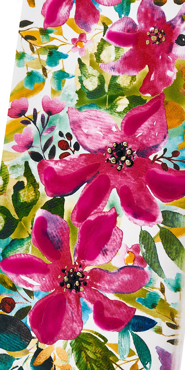 Flatyz D22011 Hand Painted Flat Candle Unscented/Dripless/Smokeless All Over Pink Flowers & Greenery