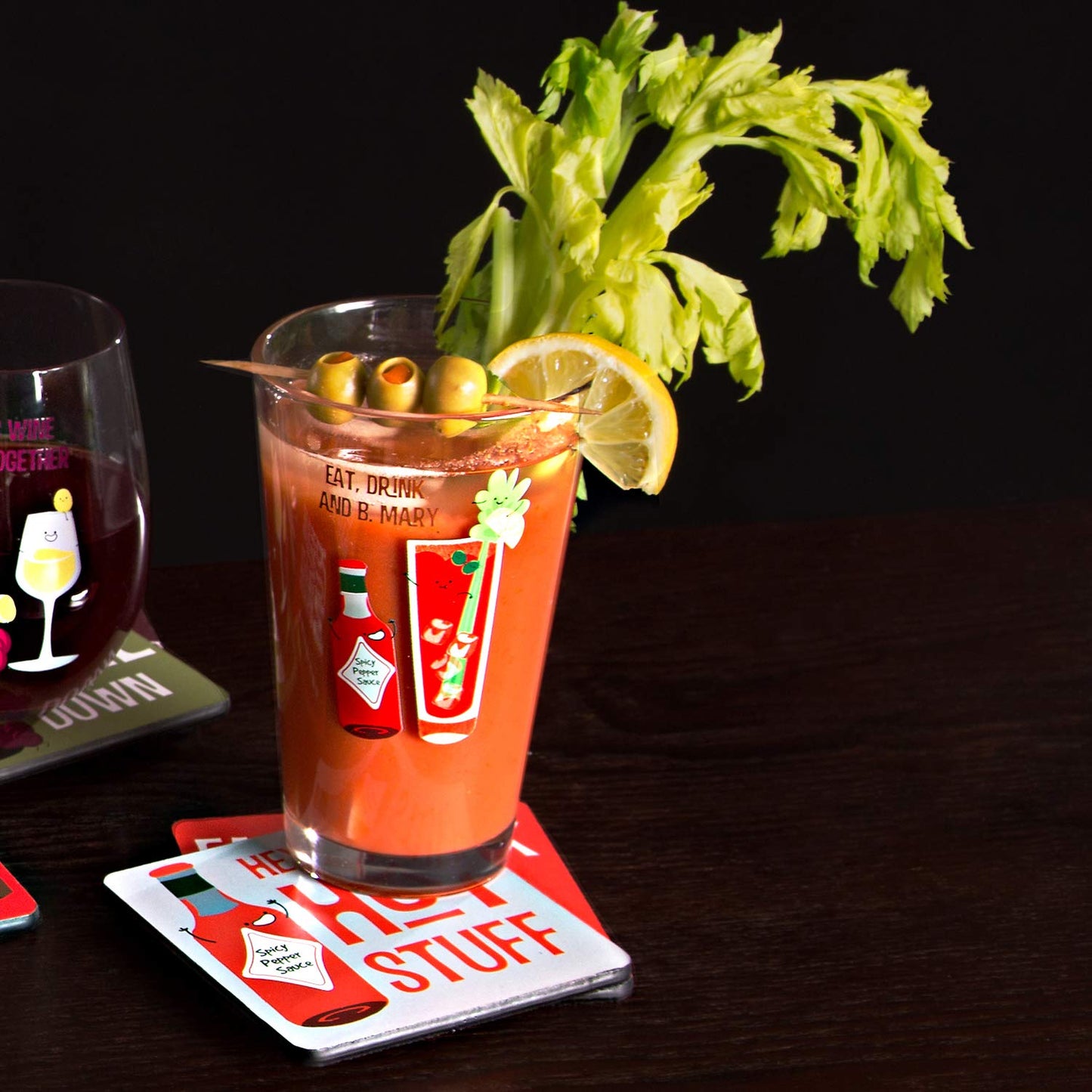 Pavilion 74867 Eat, Drink & B. Mary-Bloody Mary-16 oz 16 oz Pint Glass Tumbler, Red