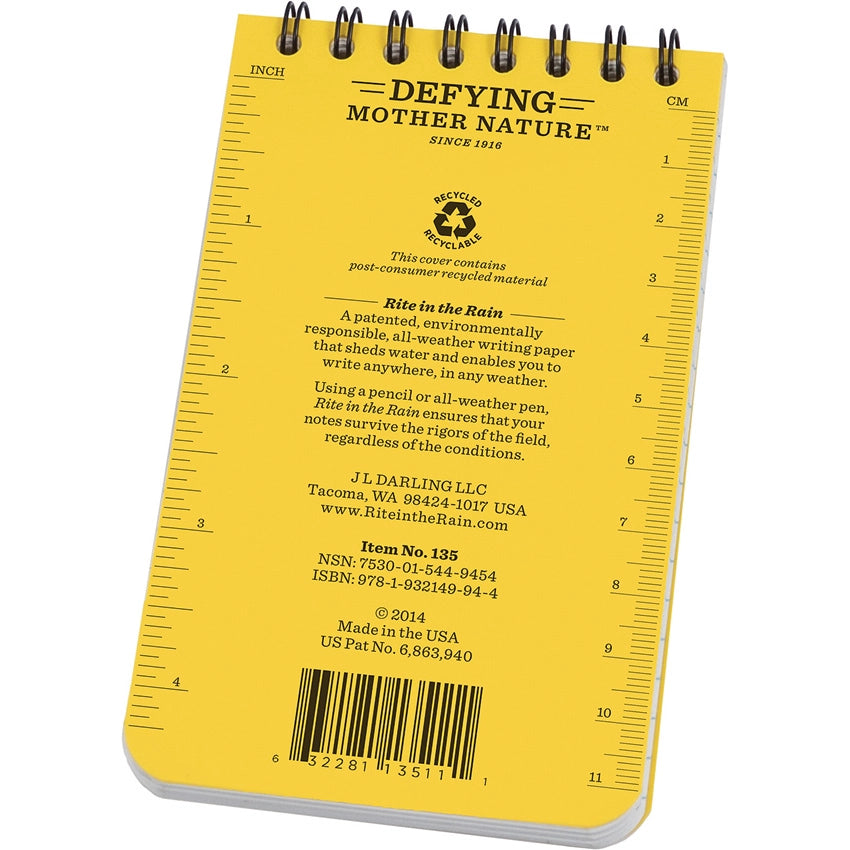Blue Ridge Knives Top Spiral Yellow Notebook 3x5