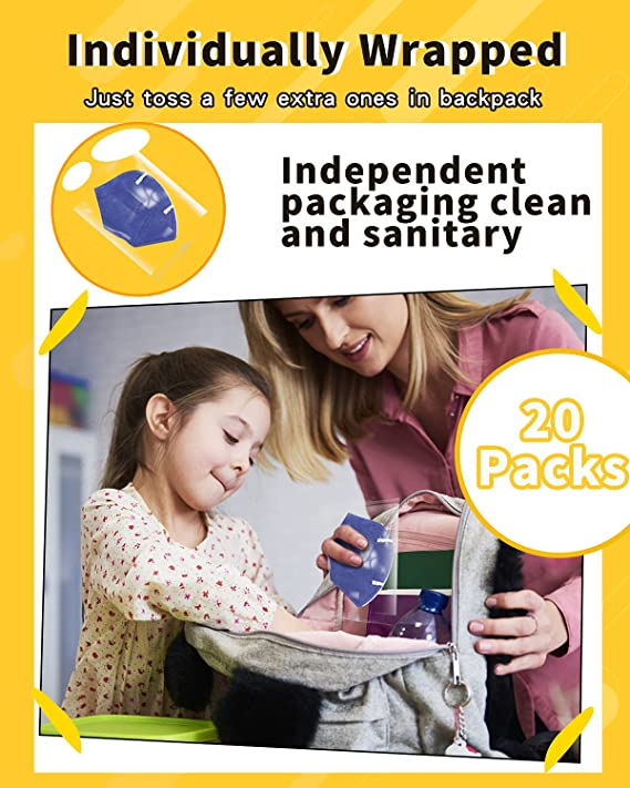 Mask Small Size, Colored Mask Individual Wrapped 20 Packs, Mask Soft with Adjustable Nose Clip