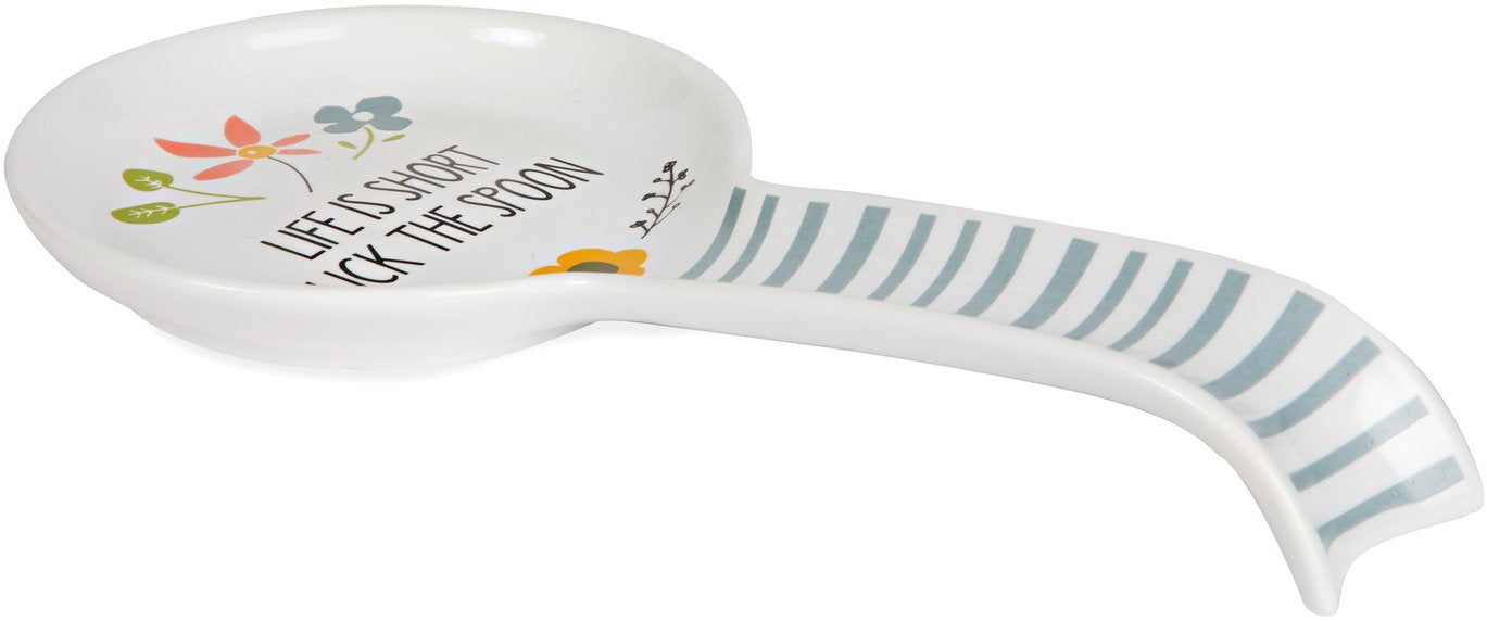 Pavilion 54241 Life is Short Lick the Spoon Ceramic Floral Spoon Rest