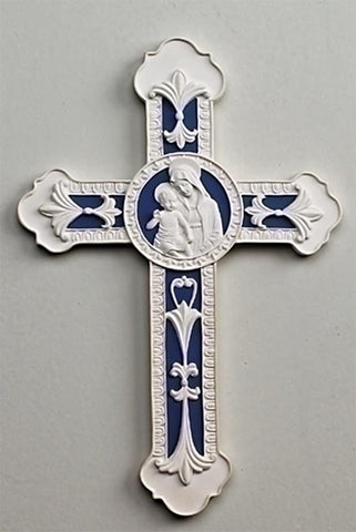 Roman 64593 Della Robbia Madonna and Child White Blue 9 inch Decorative Wall Cross