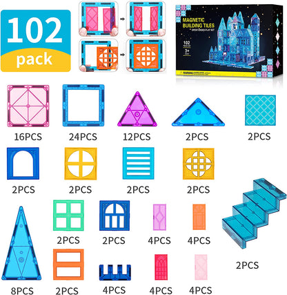 AXYES Magnetic Tiles, Magnetic Building Blocks 102PCS
