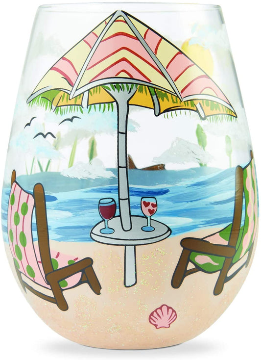 Enesco 6006290 Beach Please Hand-Painted Artisan Stemless Wine Glass, 20 Ounce, Multicolor