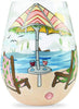 Enesco 6006290 Beach Please Hand-Painted Artisan Stemless Wine Glass, 20 Ounce, Multicolor