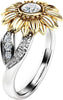 Nepdome 2022 New Exquisite Women's Two Tone Silver Floral Ring Round Diamond Gold Sunflower Jewel