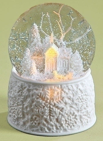 Roman Christmas 31814 LED Porcelain Church with Sleigh Dome Battery Operated 5.5"H