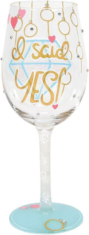 Enesco 6012019 Lolita Hand-Painted Artisan Wine Glass, I Said Yes