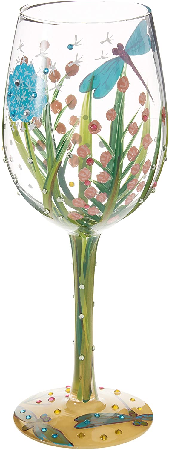 Enesco 4053099 Lolita Dragonfly Summer Artisan Painted Wine Glass Gift