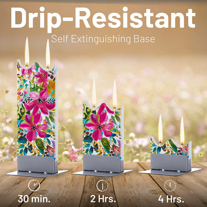 Flatyz D22011 Hand Painted Flat Candle Unscented/Dripless/Smokeless All Over Pink Flowers & Greenery