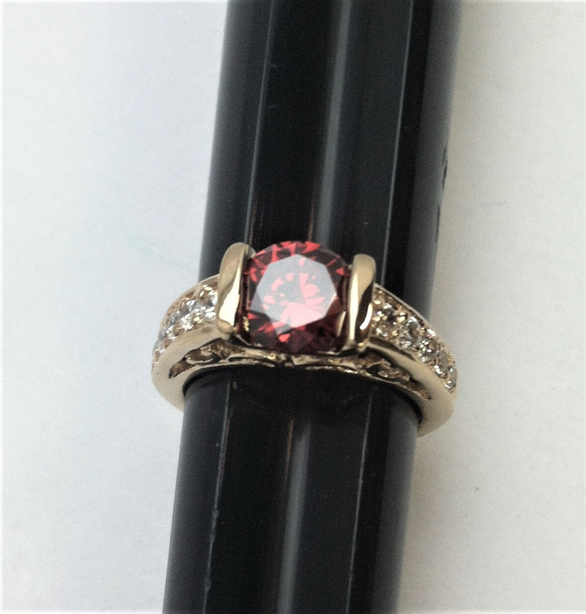 R.S. Covenant 972 Gold Tone Garnet & Cz Ring Size 5