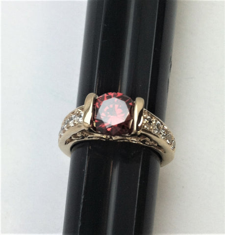R.S. Covenant 972 Gold Tone Garnet & Cz Ring Size 5
