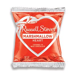 Russell Stover 0268B Milk Chocolate Vanilla Marshmallow Heart Bar, 1 oz.