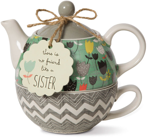 Pavilion 74069 Bloom Sister Ceramic Tea for One, 15 oz, Multicolor