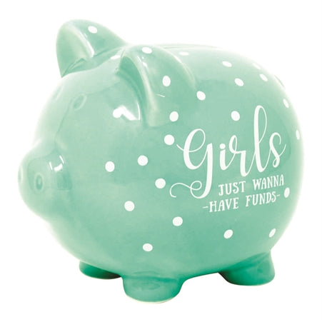 Dicksons Girls Just Wanna Have Funds Mint Green 5 x 5 Glossy Ceramic Toy Piggy Bank