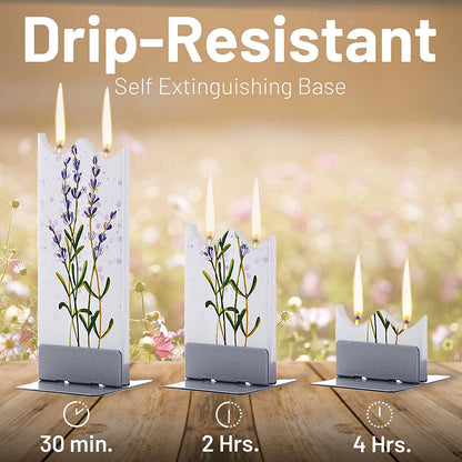 Flatyz D22010 Hand Painted Flat Candle Unscented, Dripless, Smokeless Lavender Sprigs