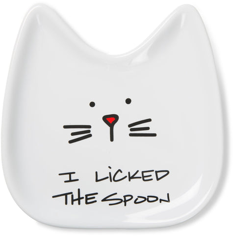 Pavilion 37114 Blobby Cat, Cat Spoon Rest"I Licked the Spoon", 5", White