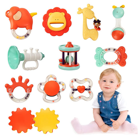 Baby Toys 6 to 12 Months, 11PCS Baby Rattles Toys Set, Newborn Teething Toys 0-6-12 Months, Infant Spin Rattle Musical Toys, Sensory Toy 6 to 12 Months, Early Educational Toys with Storage Box