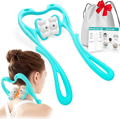 Neck Massager for Pain Relief deep Tissue, 360° Neck Roller with 96 Pressure Point, Neck Massage Roller for Neck Shoulder Waist Leg Foot, Handheld Relaxer Tool with Softer Feel