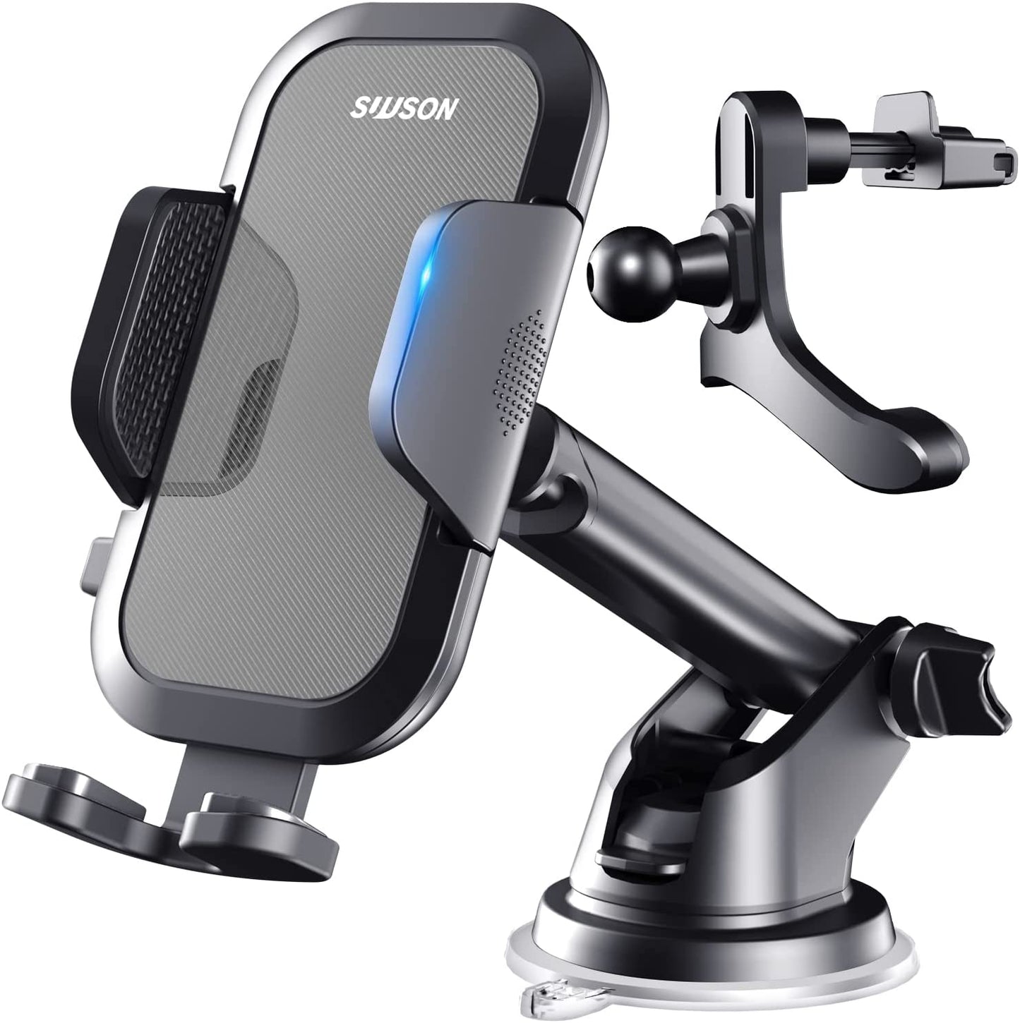 Car Phone Holder Mount -3in1 Long arm Phone Holder for car, Suitable for car Dashboard/Windshield/Vent, car Adjustable Phone Holder, Compatible with All Smart Phones and Cars (Gray)