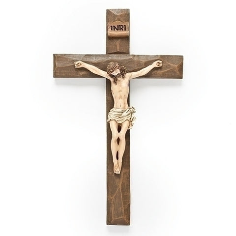 Roman 40105 Natural Wood Like Crucifix 8 Inch Resin Decorative Hanging Wall Cross