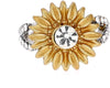 Nepdome 2022 New Exquisite Women's Two Tone Silver Floral Ring Round Diamond Gold Sunflower Jewel