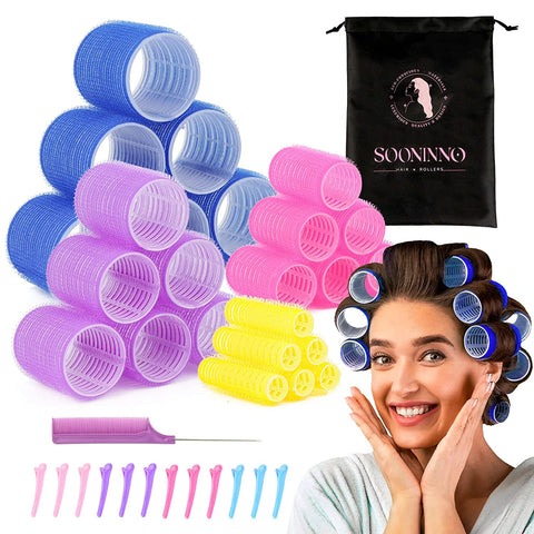 Hair Rollers with Free Storage Bag - Self Grip Heatless Hair Curlers for Bangs,Long,Medium,Curly,Volume Hair - Set of 38 PCS,Velcro,Assorted Sizes and Colors
