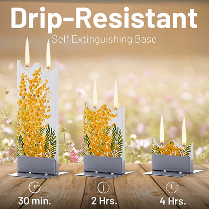 Flatyz D22018 Hand Painted Flat Candle Unscented, Dripless, Smokeless Goldenrod with Yellow Flowers