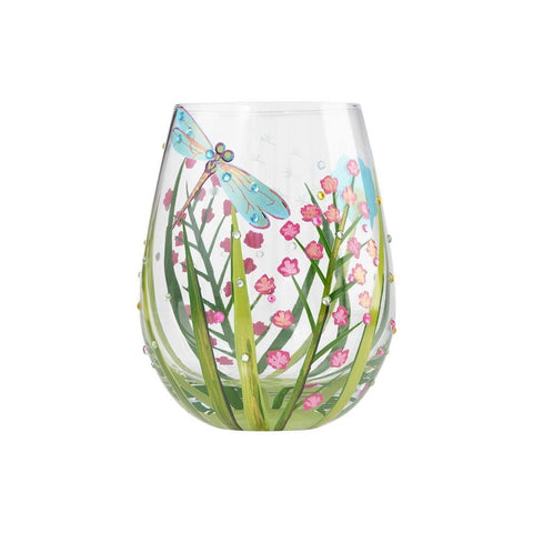 Enesco 6000226 Lolita Stemless Wine Glass Dragonfly, Artisan-Blown Glass with Hand-Painted Design