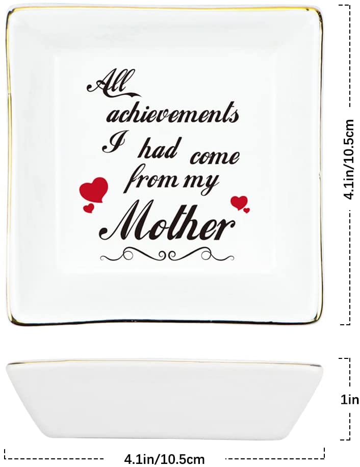 BLOCE Golden Edged Ceramic Trinket Dish/Ring Holder/Jewelry Tray with White Gift Bag for Mother